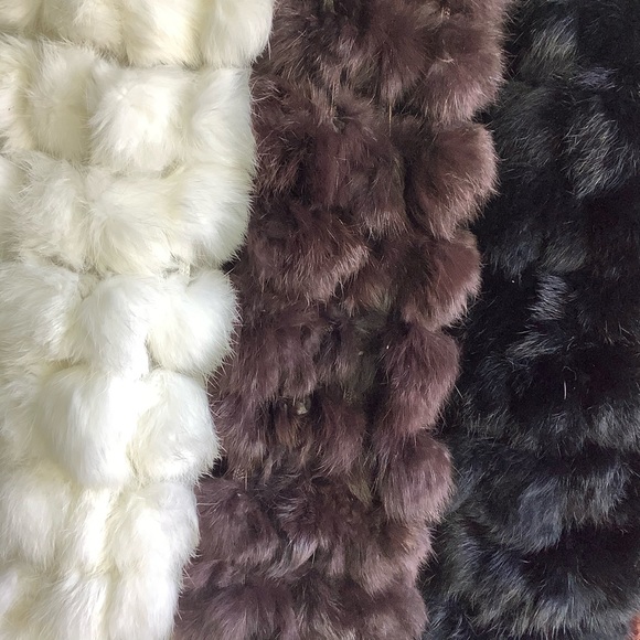 🎀 1PC SCARF BALLS FUR WRAP SHAWL RABBIT BOHO RACCON LONG NATURAL WARM WINTER - Picture 3 of 14